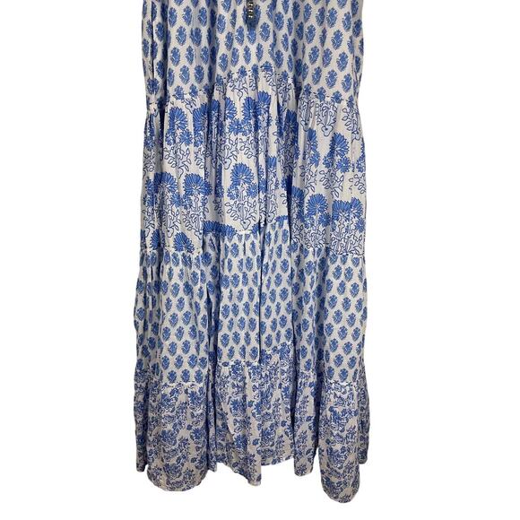 Calypos St Barth Daria Blue and White Tiered Maxi Lined Dress Sleeveless Medium - Picture 4 of 8
